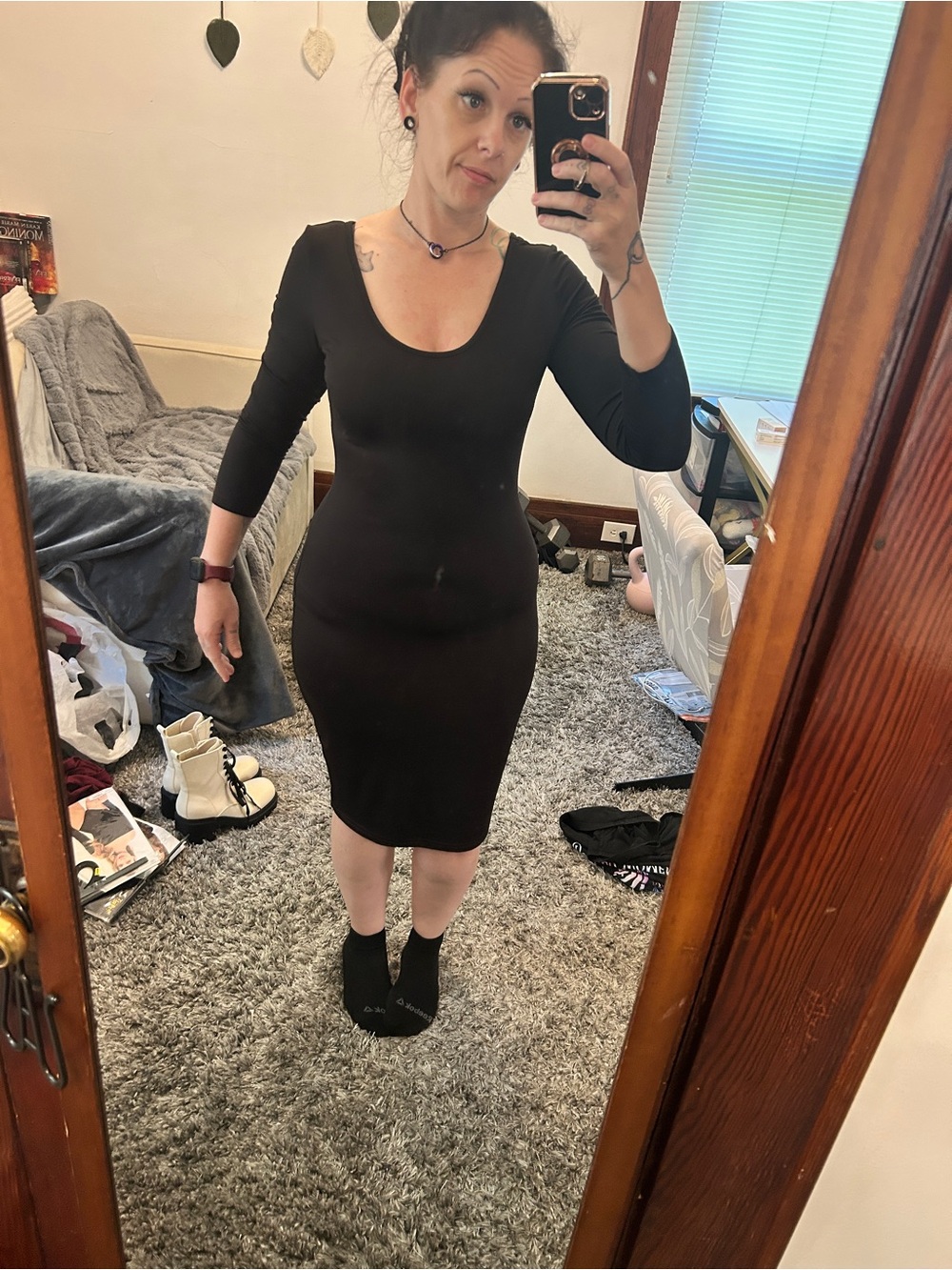 Black Scoop Neck Bodycon Pencil Dress